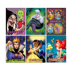 Disney-PU Capa Passaporte de Couro para Homens e Mulheres, Porta Passaporte de Viagem, Carteira Princesa Cartão de Crédito, Documentos Bilhete, Air Tag