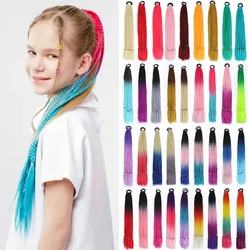Extensions de cheveux longs tressés synthétiques, queue de cheval sale, élastique, document nickel é, vêtements de sauna pour enfants, 60cm