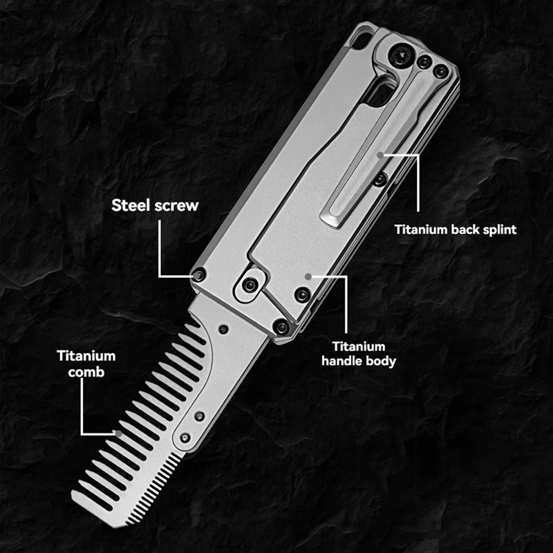 Titanium Alloy Folding Comb Multi-Function EDC Utility Window Breaker Replaceable Comb Outdoor Camping Tools