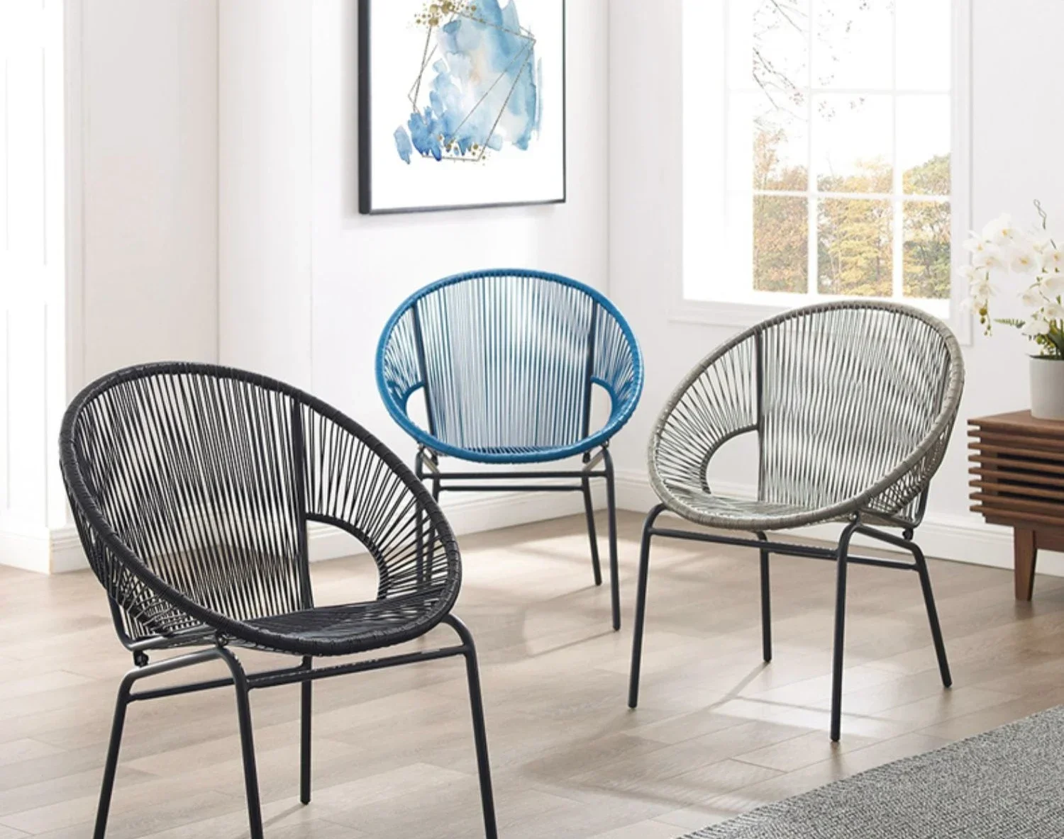 Balcony Casual Rattan Chair Set of Three Outdoor Outdoor Small Tables and Chairs