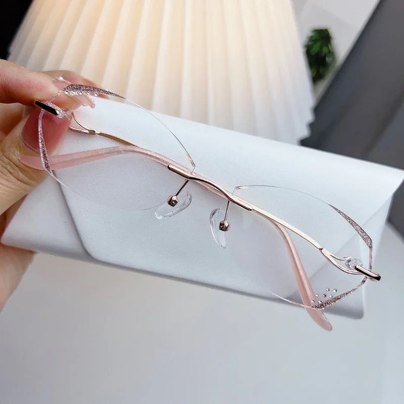 -100 -125 -150 Myopia Diamond Rimmed Frameless Glasses Myopia Frameless Ultra Light Glasses Customized Prescription