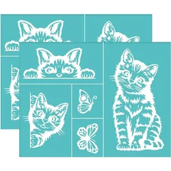 2Pcs Self-Adhesive Silk Screen Printing Stencil Cat Butterfly Pattern Stencil Reusable Mesh Stencils Transfer Washable Home