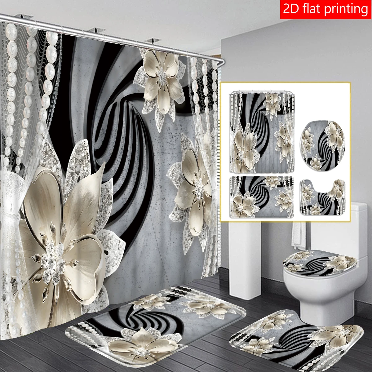 

4pcs diamond flower shower curtain decoration, a beautiful housewarming gift for modern home decoration, a waterproof shower cur