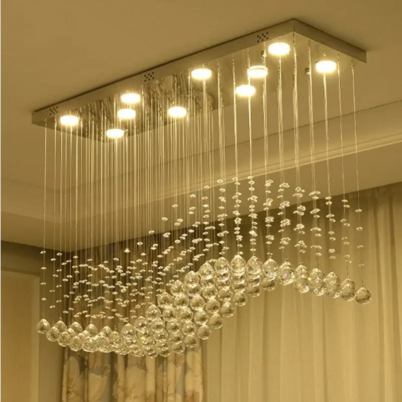 

Rectangle crystal chandelier Living room Bedroom Kitchen wave shape K9 Chrome Color hanging luminaire light fixtures