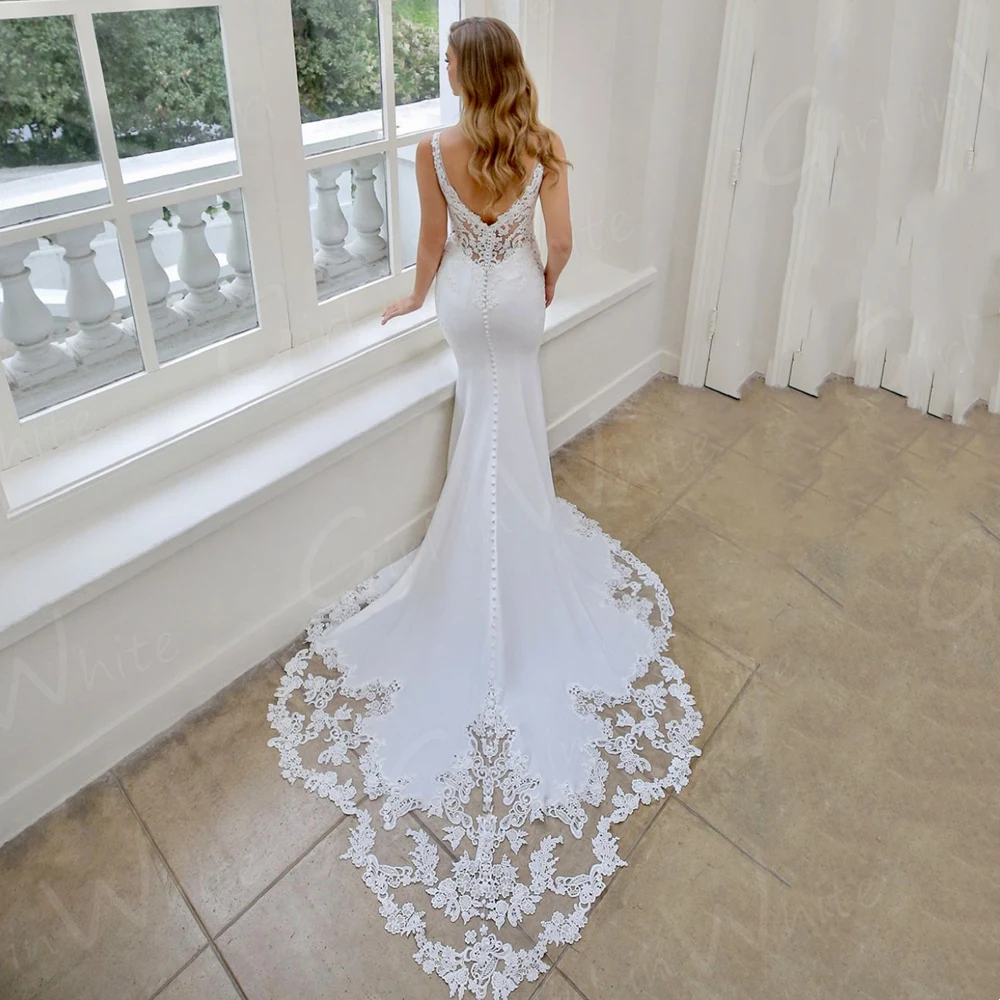 Abito da sposa Sexy senza schienale a sirena 2024 pizzo senza spalline abiti da sposa abito da sposa con scollo a V abiti su misura De Novia