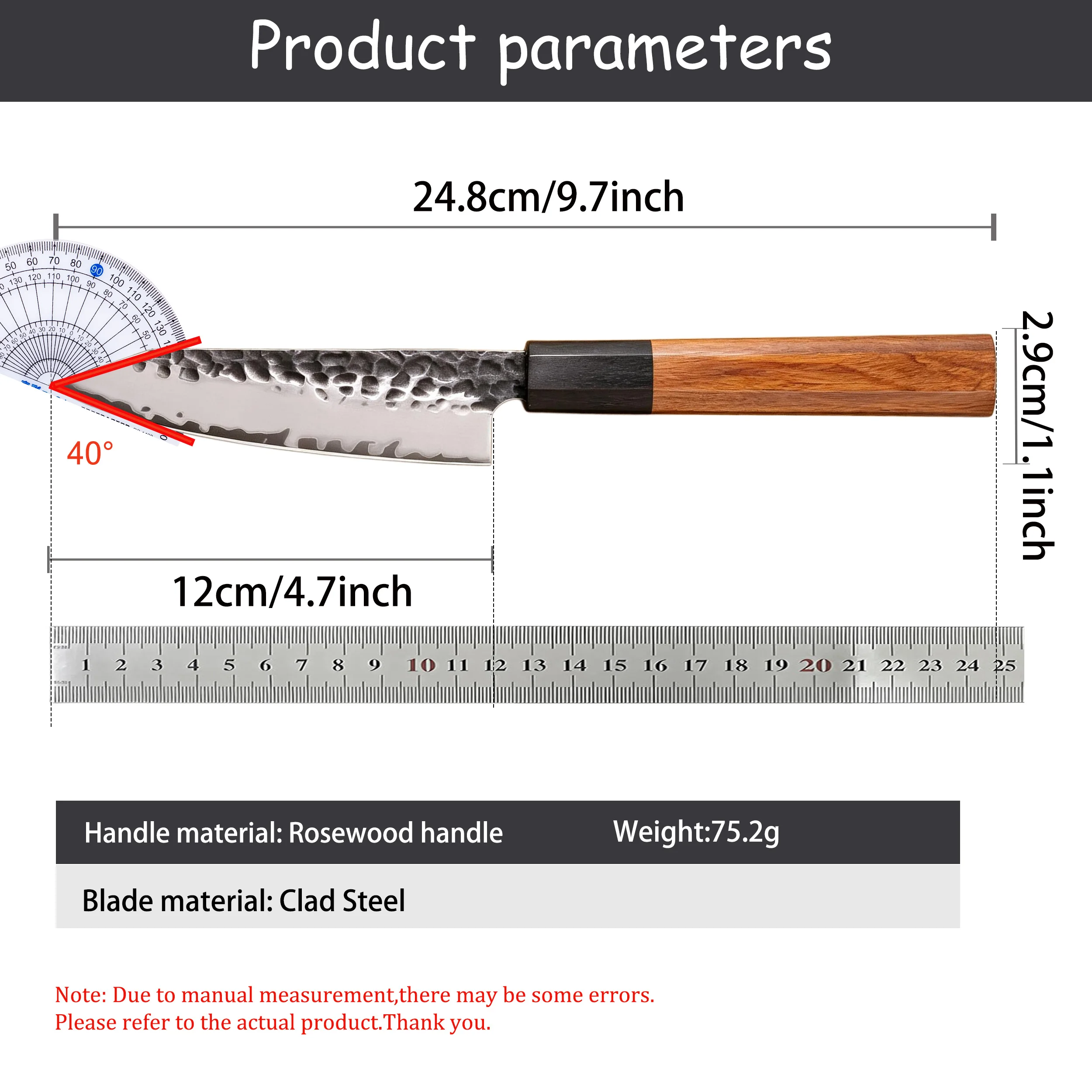 Hand Hammered Japanese Kiritsuke Cutlery, Compact Multi-purpose Kitchen Utensil for Sashimi, Meat, Fruit and Vegetable Cutting