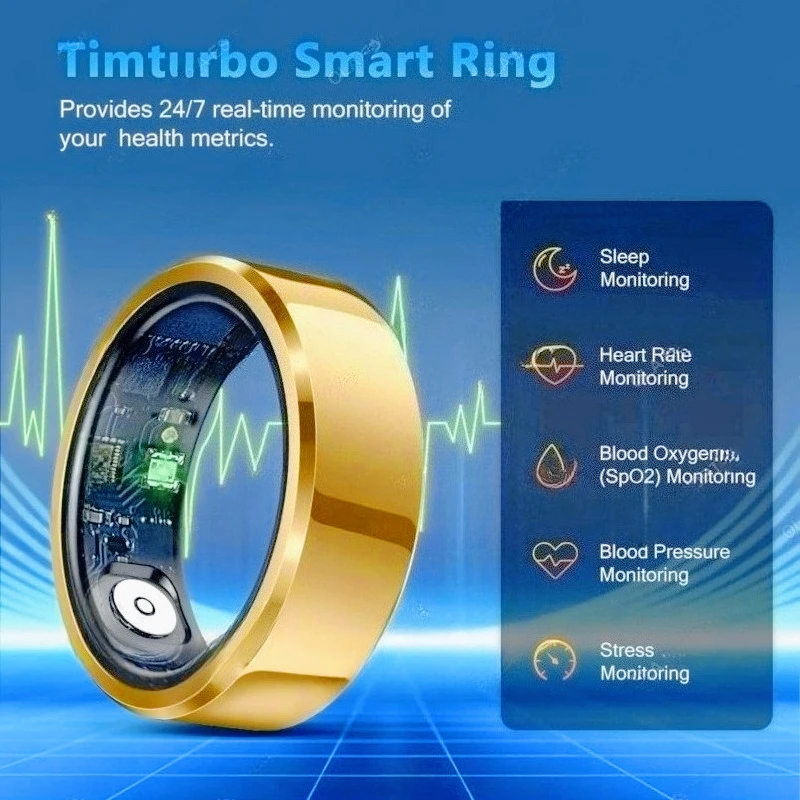 

Smart Ring with Blood Pressure Sleep Tracking IP68 5ATM Waterproof Heart Rate Monitor for Sports