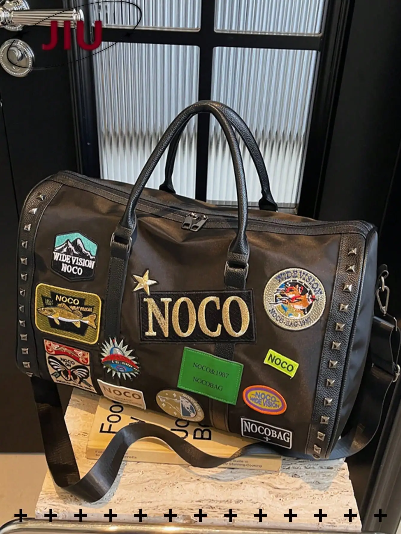 

Сумка-дафл в стиле Y2K с вышивкой и пэчворком, вместительная дорожная/спортивная сумка с заклепками