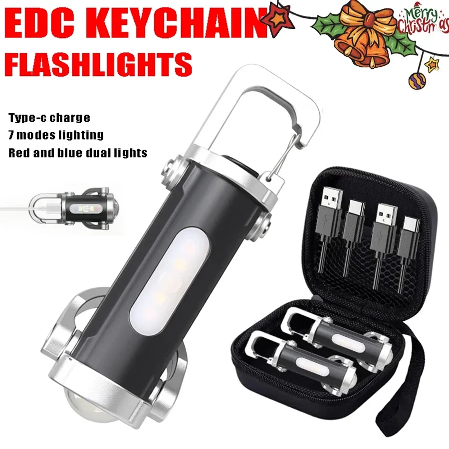 High Power COB LED Keychain Light Portable Rechargeable Hanging Flashlight for Outdoor Camping Waterproof Lantern Pocket Lamp