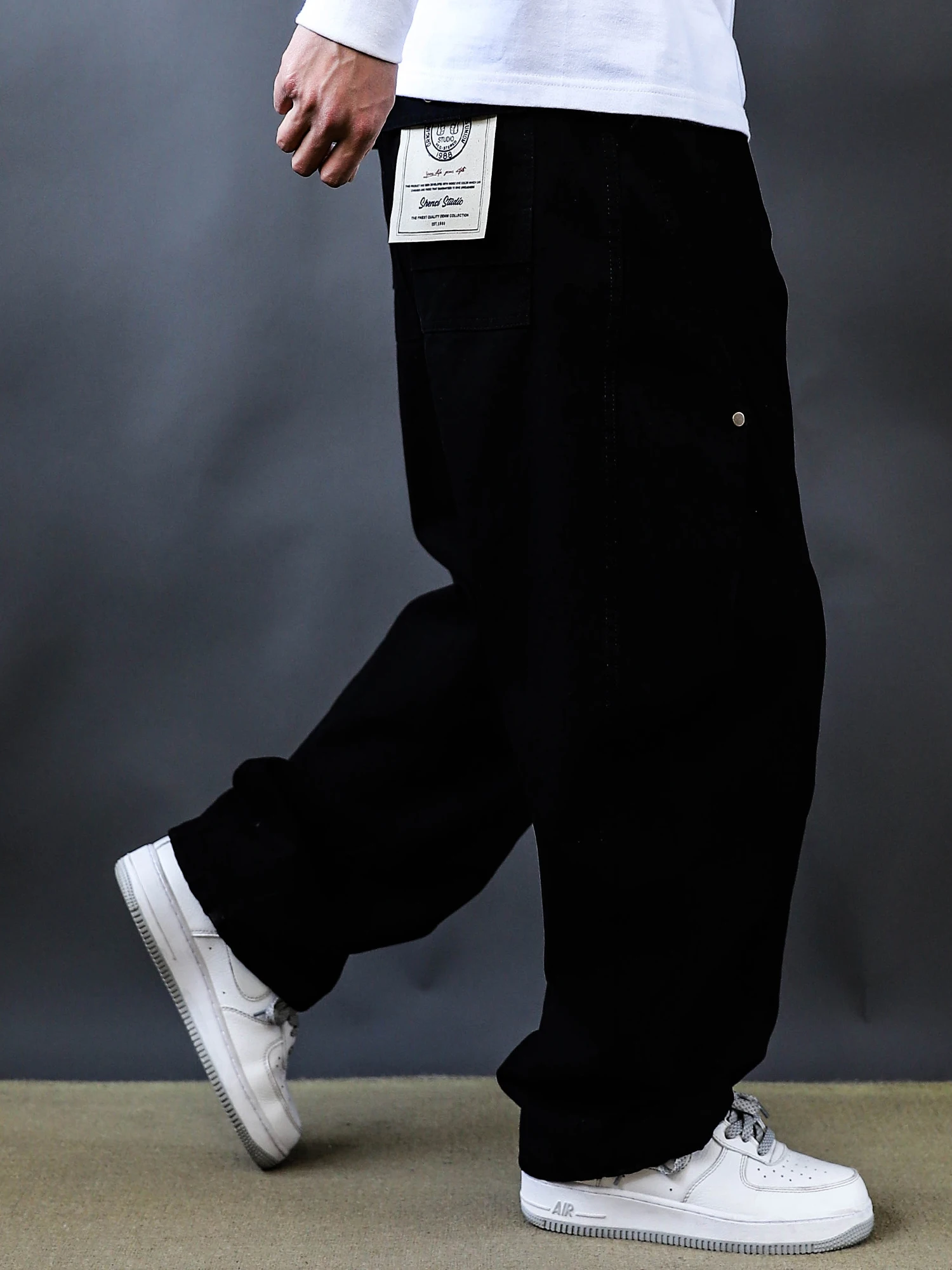 

Повседневные мужские брюки из хлопка прямого кроя, однотонные черные рабочие брюки, весенне-осенняя новинка, длинные брюки с высокой талией