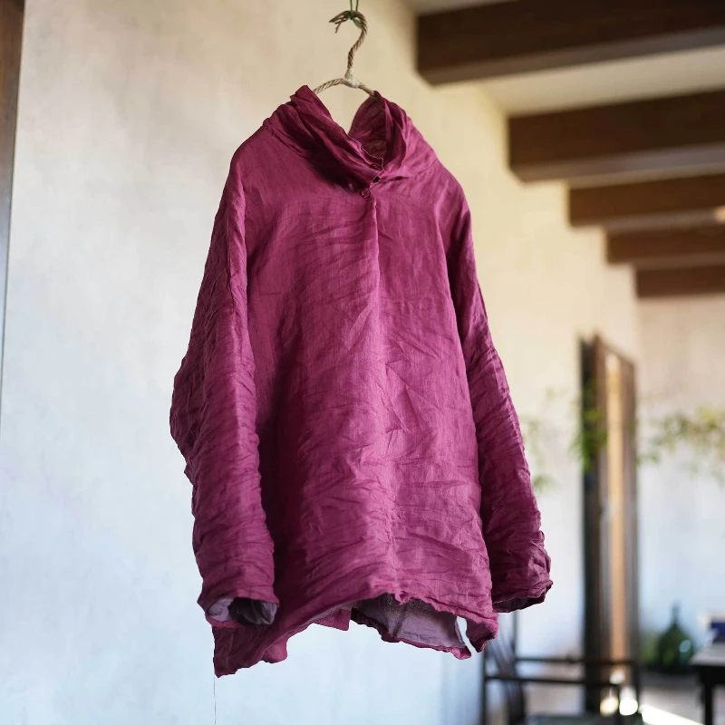 Women Pile Collar Casual Ramie Tees Double Layer Cotton Padded T-Shirts Long Sleeve Solid Color New High Quality Women T-Shirts