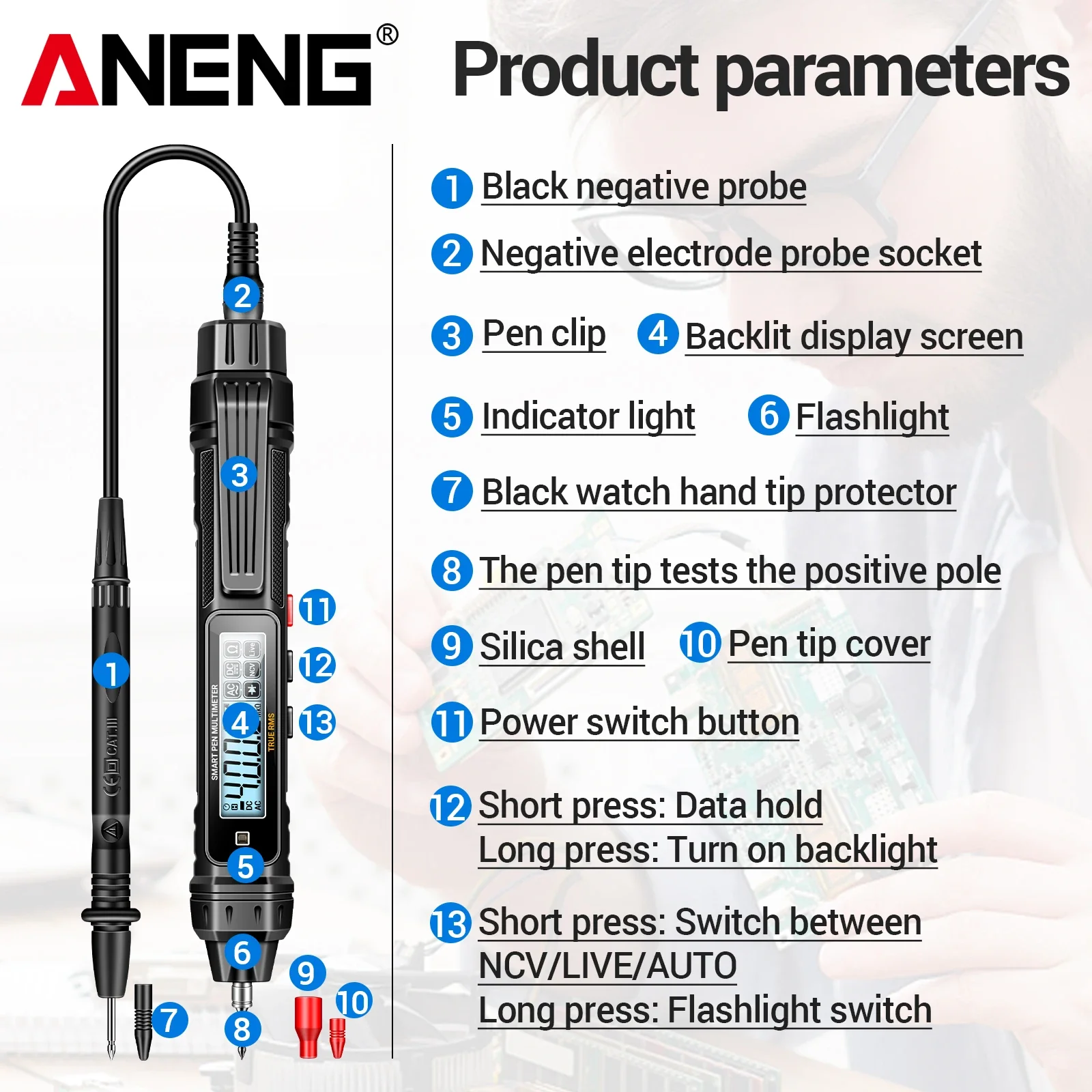 ANENG A3005 Electrician specific pen type multimeter NCV induction measurement zero wire identification and maintenance tool