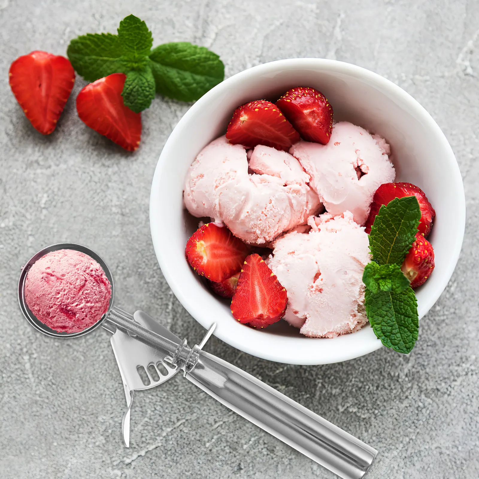 Stainless Steel Ice Cream Scoop Medium Size Trigger Handle for Cookie Dough Muffins Meatballs Melon Balls Potatoes Sorbet