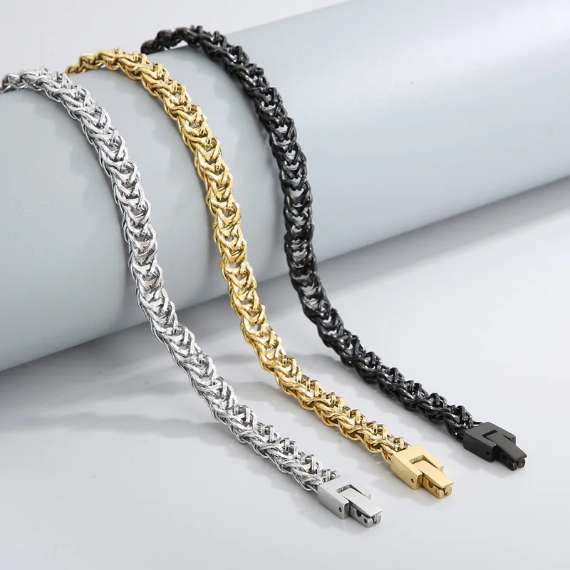 7MM Gold Color Tangled Stainless Steel Herringbone Chain Necklace For Men Punk Special Knotted Chains Fashion Jewelry Party Gift