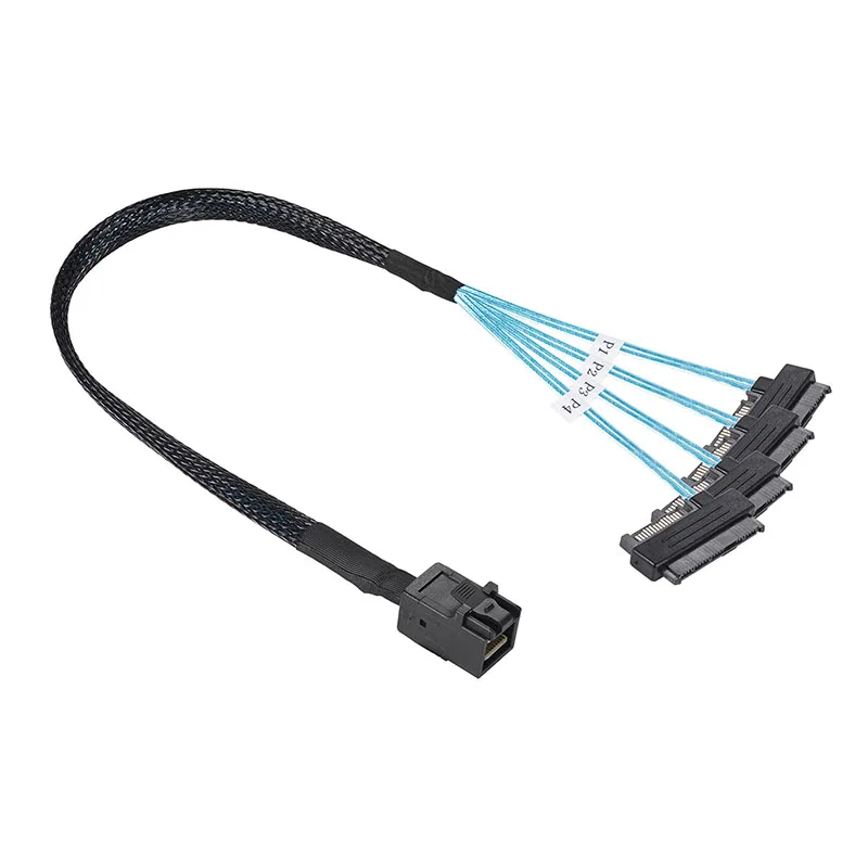 Cabo Mini SAS HD SATA, SFF-8643 a 4 SFF-8482, SFF-8643 a 4 SFF-8482, conector com porta de alimentação 15Pin, disco rígido, cabo do servidor