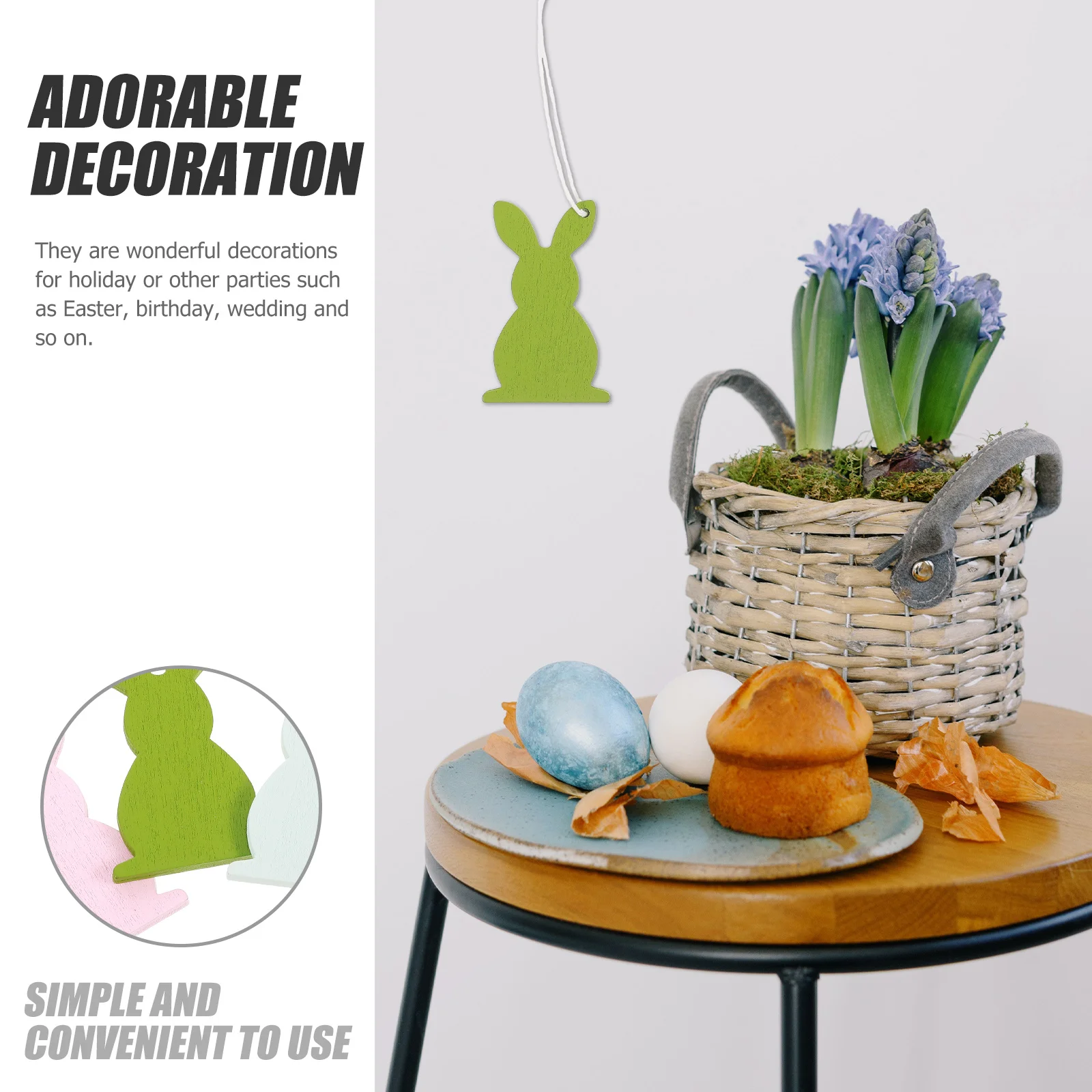 

18 Pcs Rabbit Pendant Bunny Hanging Egg Accessories Home Decor Figurines Wooden Decoration Ornaments