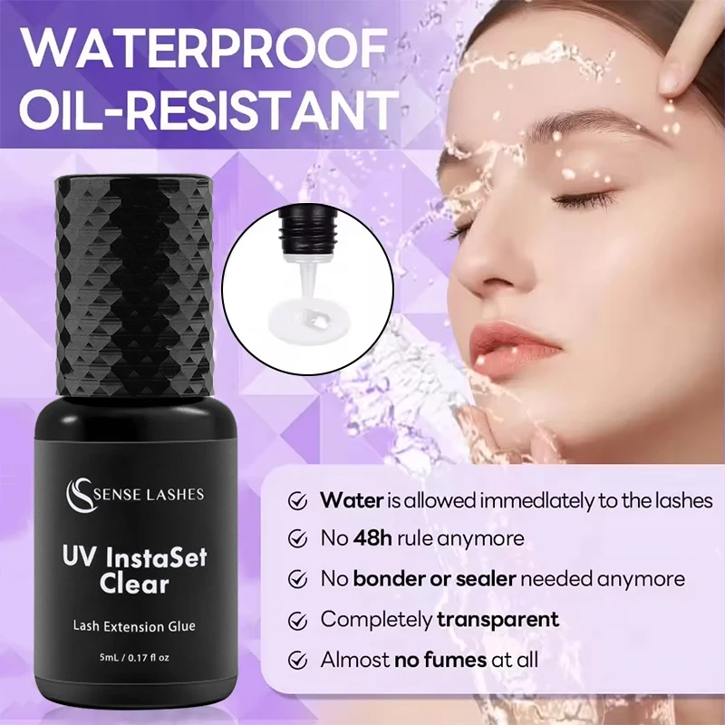 5ml UV Lash Glue for Eyelash Extensions Curing 0.5-1 Sec Drying Time Extreme Retention 7-8 Weeks Lash Adhesive for UV Light
