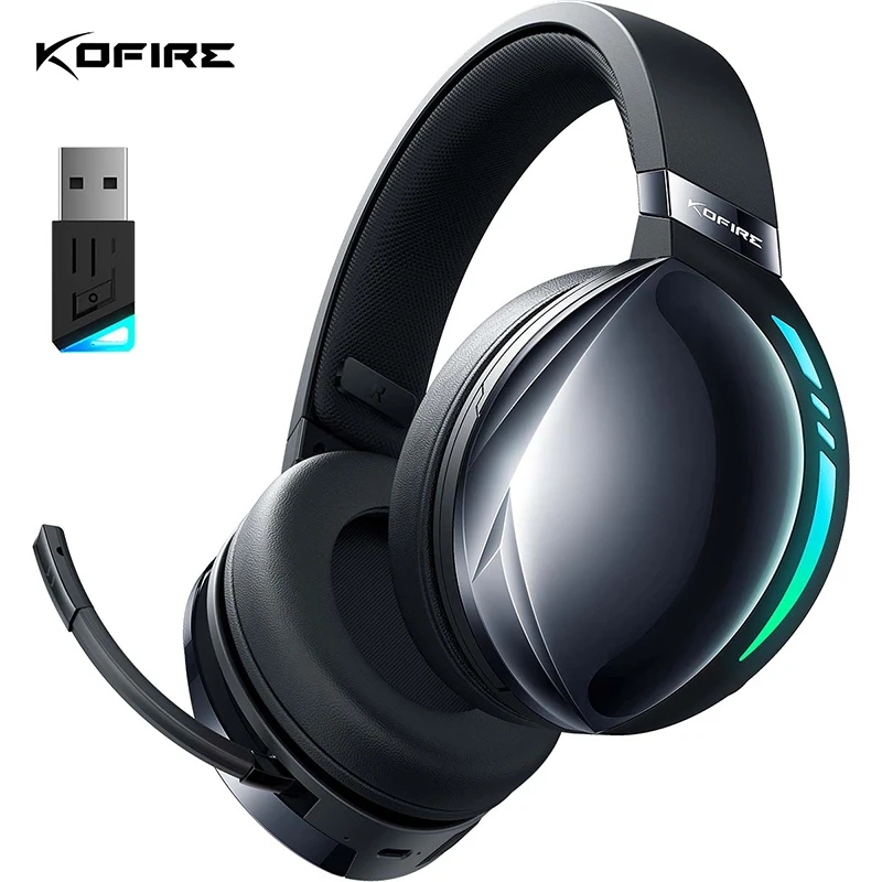 Kofire UG-06 Wireless Gaming Headset 2.4G 25ms Low Latency Bluetooth Headphones ENC Mic RGB Light 65H Wired Gamer PC PS5 Switch