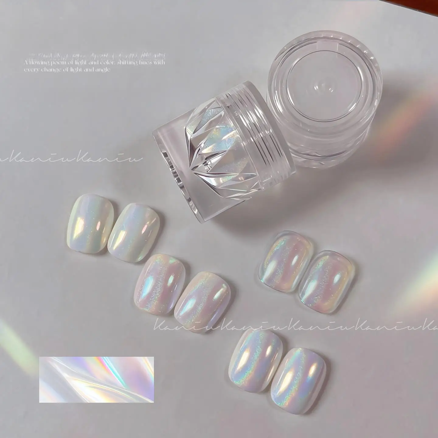 Nail High Transparent Fill Light Powder High Brightness Crystal Powder Aurora Powder With Sponge Applicator Nail Art Decoration