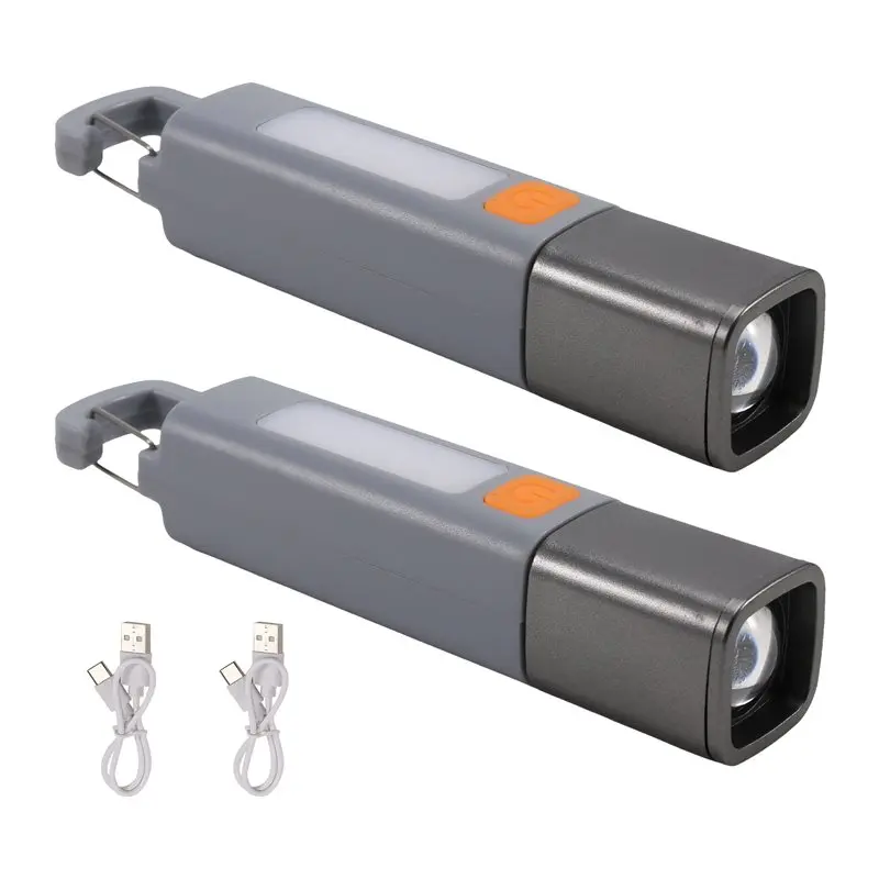 FAST-Super Bright 2Pcs LED Flashlight Portable Strong Lighting Flashlamp With Telescopic Focus Camping Hanging Design