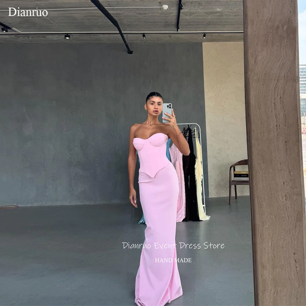 Dianruo 인어 연인 이브닝 드레스 핑크 심플 로브 드 Soirée Femme 민소매 바닥 길이 Vestidos De Gala Customized