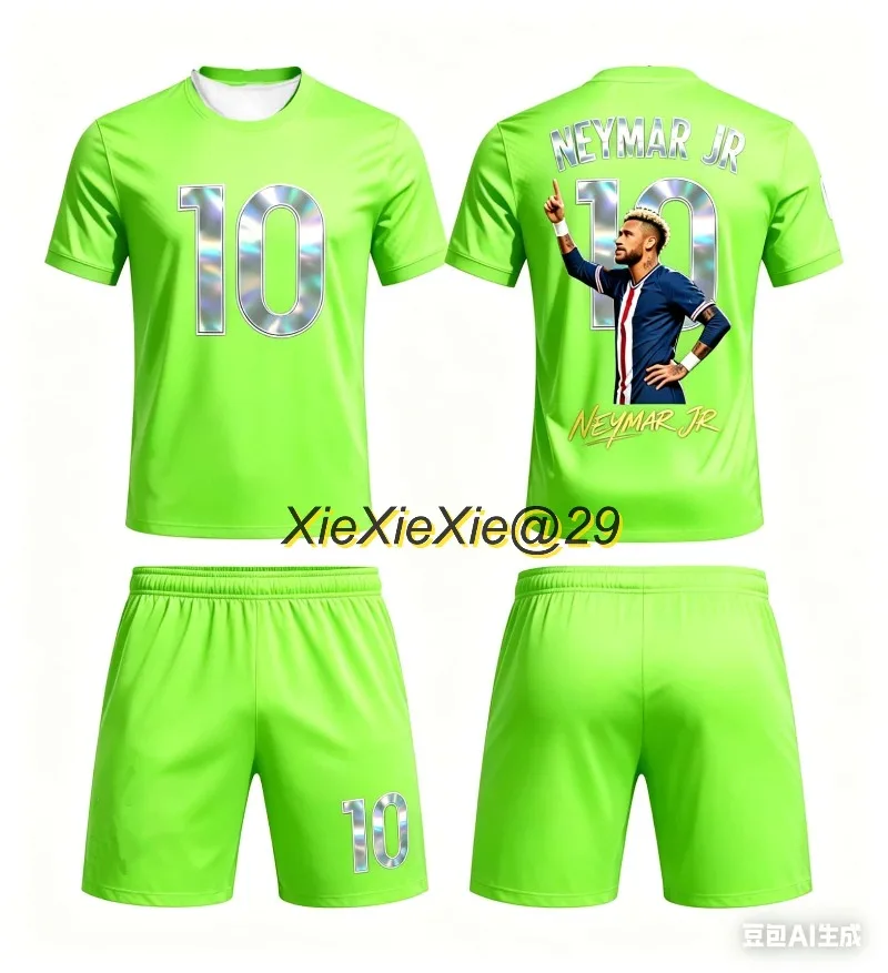 AI New Hot Selling Football Player Neymar #10 Collector's Fan Clothing T-shirt and Shorts Set Jersey Suitable for Father and Son