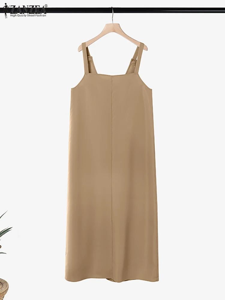 Women 2025 Summer Overalls Dress ZANZEA Muslim Abaya Robe Femme Vintage Straps Solid Long Dress IsIamic Clothing Vestidos Kaftan