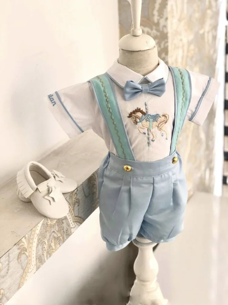 0-6Y Boy Summer Horse Embroidery Outfit Suit for Easter Eid Birthday Holiday Photography