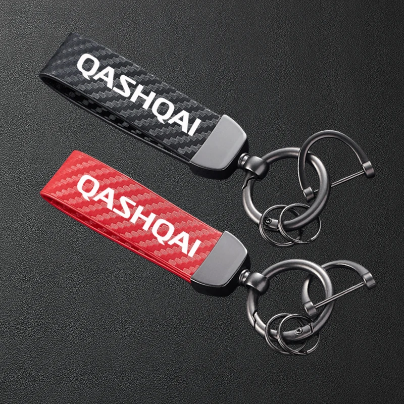 Für Nissan Qashqai J10 J11 J12 2013-2024 Zubehör Carbonfaser-Texturierter Leder-Schlüsselanhänger Auto-Schlüsselring