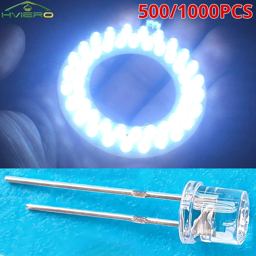 

500/1000PCS Ultra Bright Bulb Red White Pink Yellow Blue 5mm Flat Top LED Bead Wide Angle Light Diode Water Clear Emitting Lamp