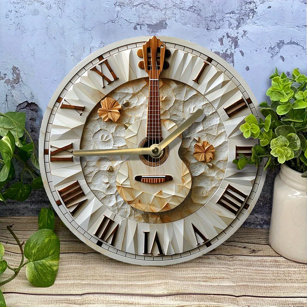 Elegant Guitar-Themed Silent Wall Clock - Aluminum, Ideal for Living Room & Mother'S Day Gift Wall Clock Modern Design