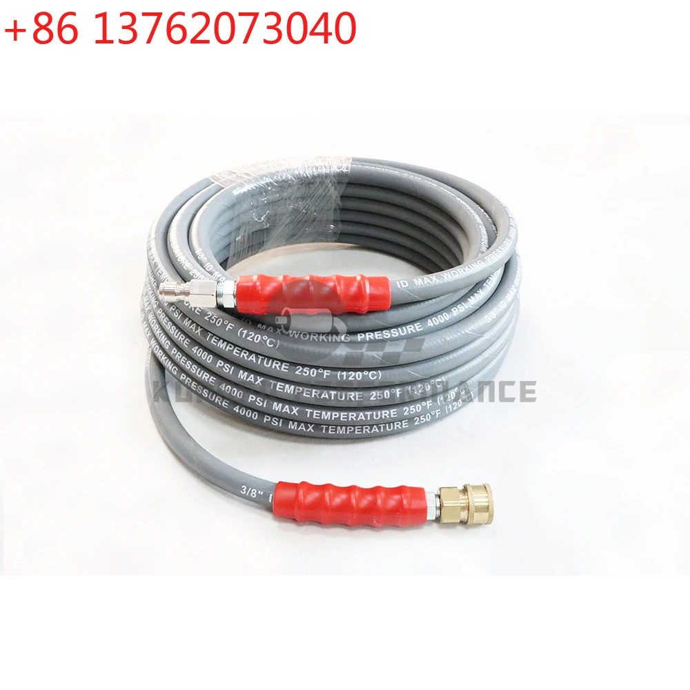 KUNGFU Performance Grey Color 15.25m Flexible Pressure Washer Hose 4000PSI Max with 3/8'' Quick Connect Adapter Set