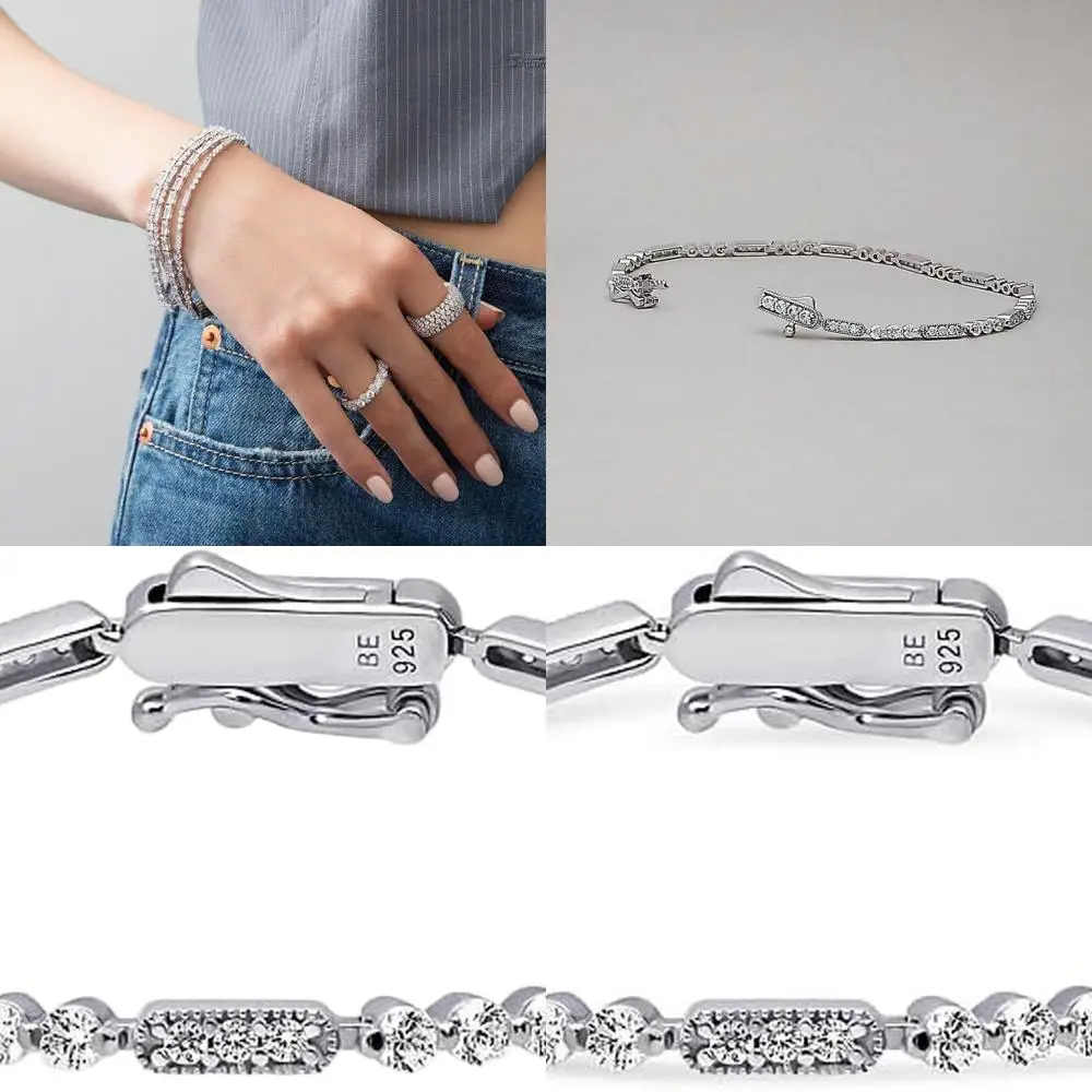 

Art Deco Style Sterling Silver CZ Chain Bracelet for Women, Vintage Inspired with Rhodium Finish