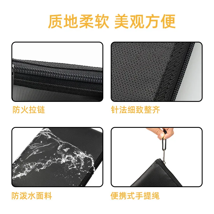 Silicone Coated Fiberglass Zipper Document Bag Heat Resistant Storage Pouch Multi Size Water Resistant File Organizer for