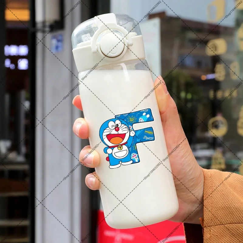 400ml Doraemons Kawaii Water Bottle with Straw Cartoon Anime Pattern A-Z Printed Sports Bottles Women Men Portable Cups Gifts