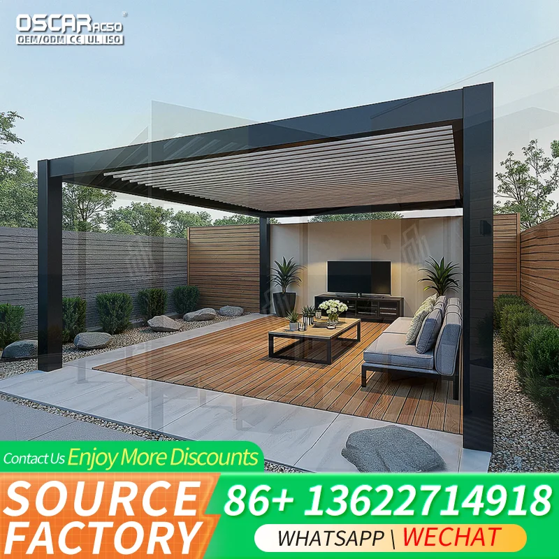 Bioclimatic Outdoor Aluminium Patio Pergola Attached Brackets 4x3 4x4 5x4 6x4 6x5 Kit Customizable Weather Resistant Shade Struc