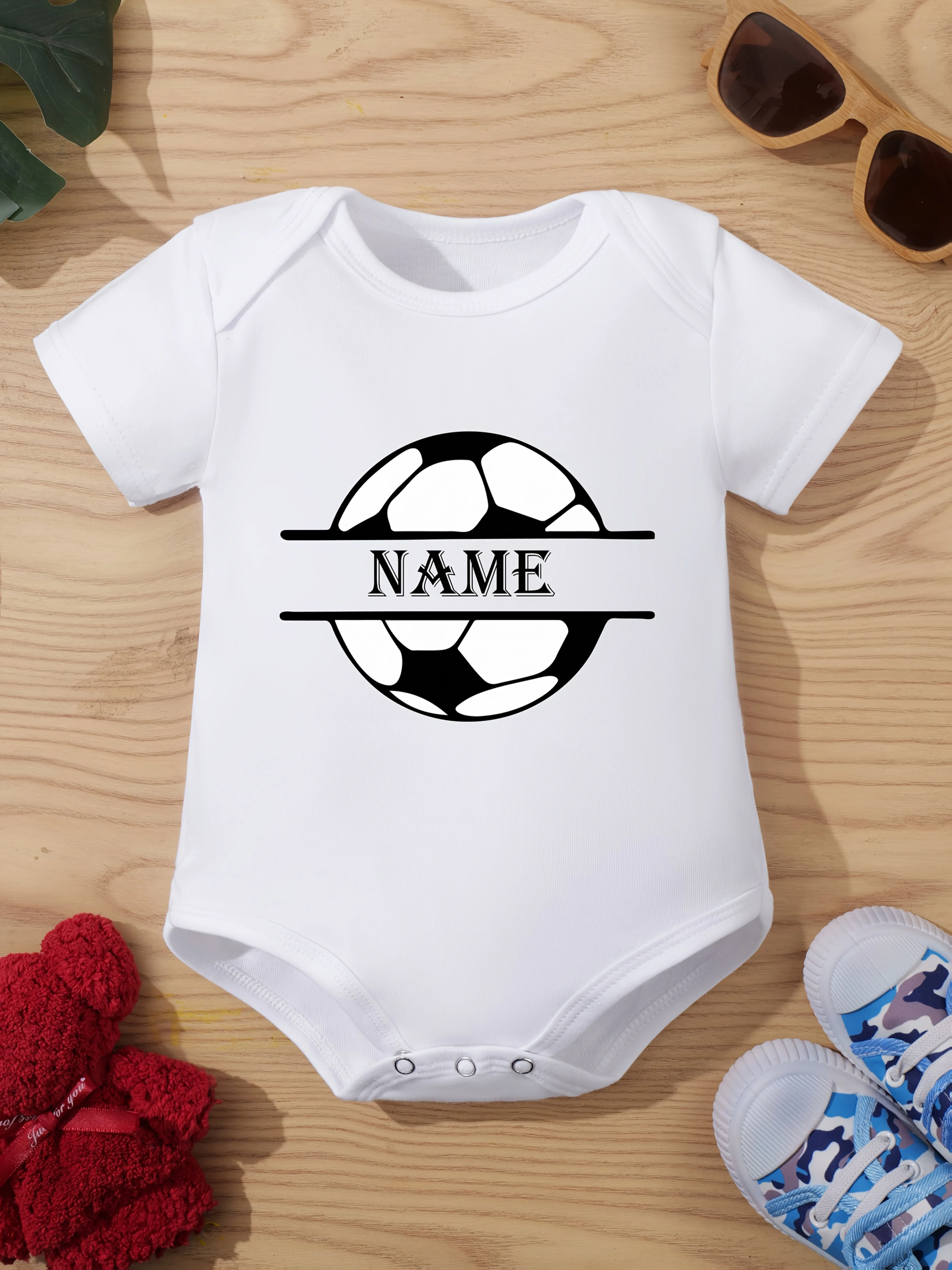Newborn Bodysuit Soccer Style Custom Name Suitable for Baby Boys and Girls Children S Short Sleeve Letter Print Romper