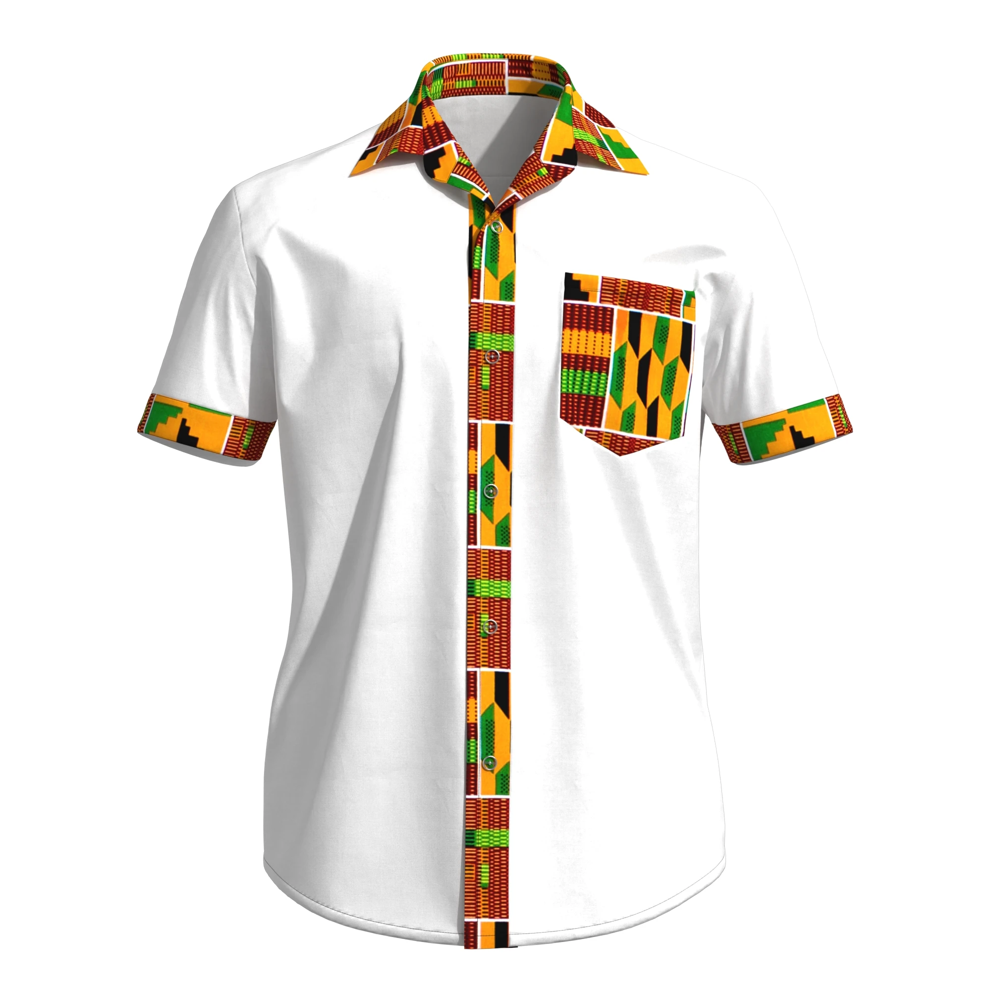 

African Shirt Men Short Sleeve Square Collar Shirt Bazin Riche Tops Casual African Print Shirt Causal Party Office Shits Kg111