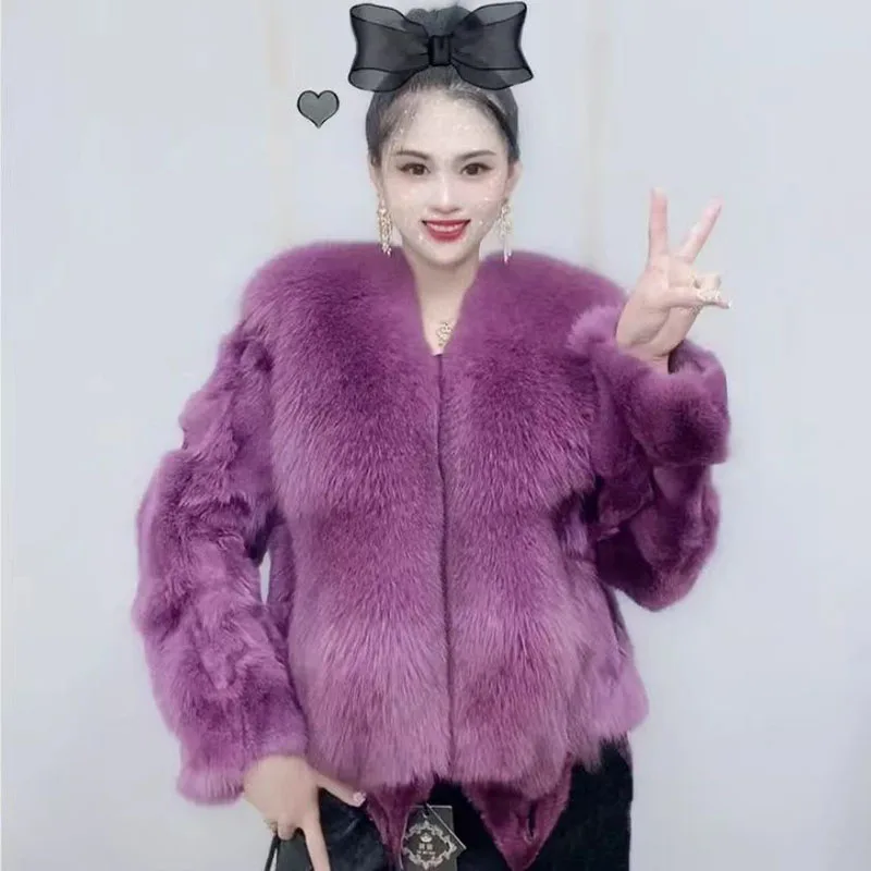 Fox Short Coat In Autumn And Winter 2023 New Haining Young Fashion Slim Integrated Temperament Collar Coat Woman