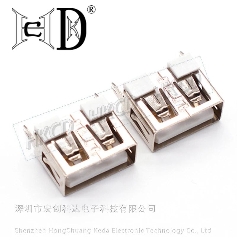 5 قطعة جسم قصير USB الإدراج المباشر العمودي A-أنثى AF 10.0H 180 درجة الغراء الأبيض 2.0 واجهة USB موصل ذاتي الصنع