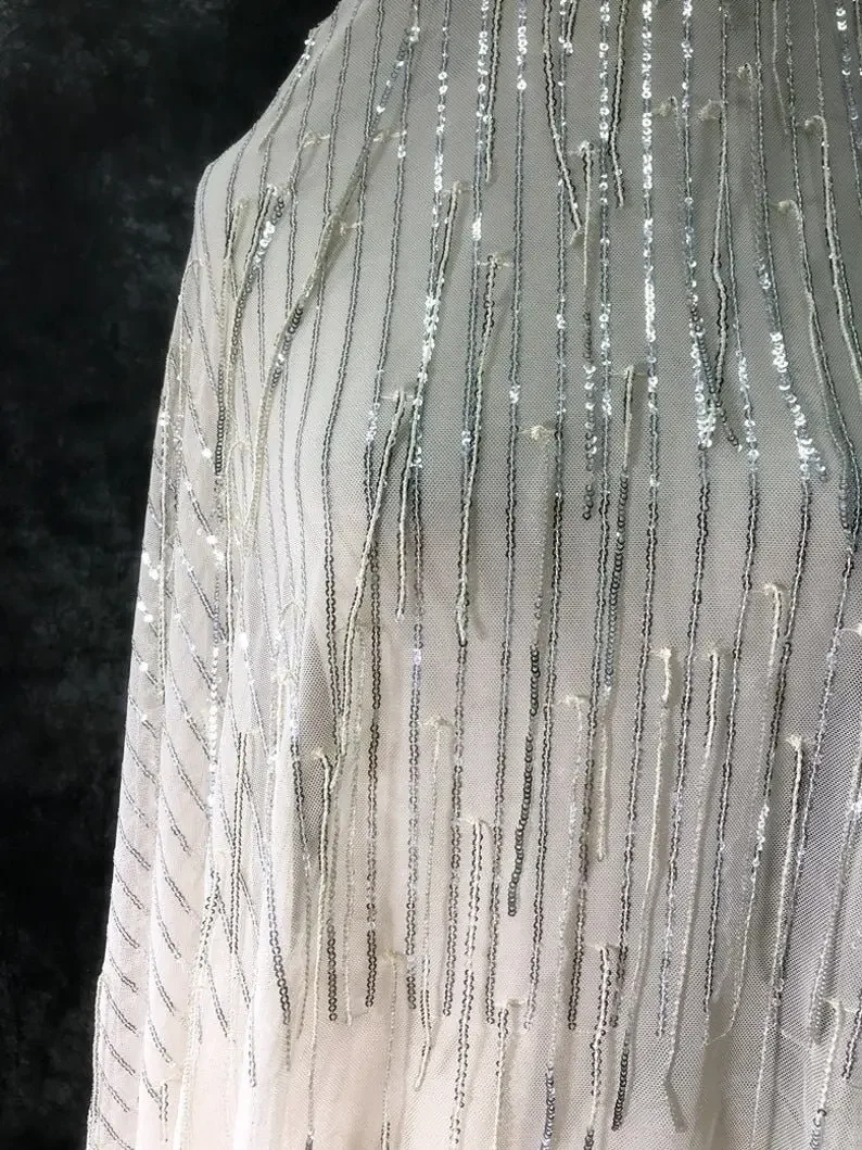 Sequin vertical stripes Lace fabric Tassel sequin embroidery tulle For Girl Dress Tutu Dress Wedding Dress Bridal Veil 1 yard