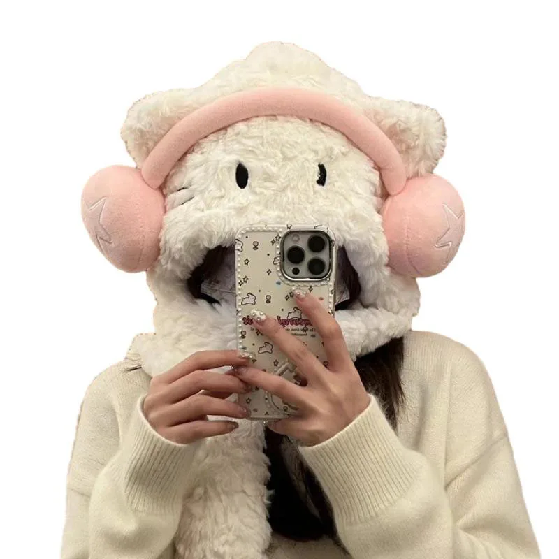 

Милые осенне-зимние перчатки Hellokittys шарф цельный головной убор милый удобный утепленный Теплый головной убор для девушек и женщин 3 в 1