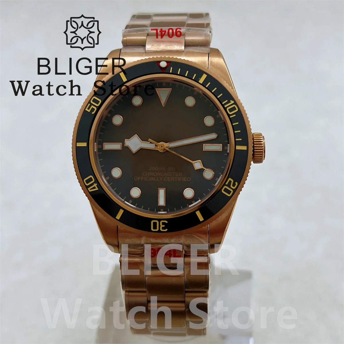 BLIGER NH35A PT5000 Automatic Machinery Movt 39mm Rose gold BB58 Watch For Men Dome Sapphire Glass Luminous Deepwaterproof Watc