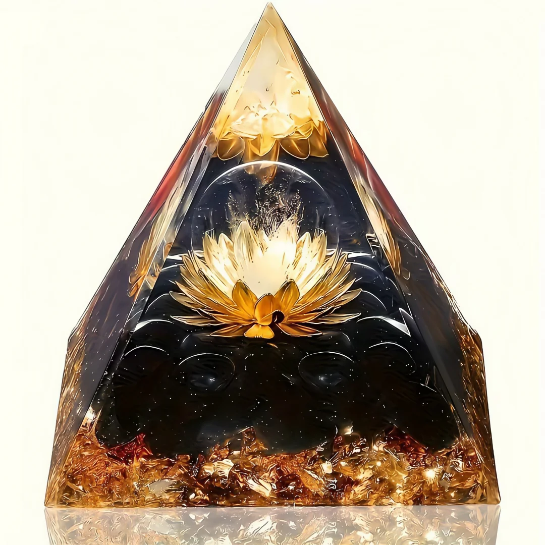 1pc Orgonite Pyramid Featuring Obsidian And a White Crystal Ball, Perfect for Home Decor, Desk Display, And Holiday Gifts