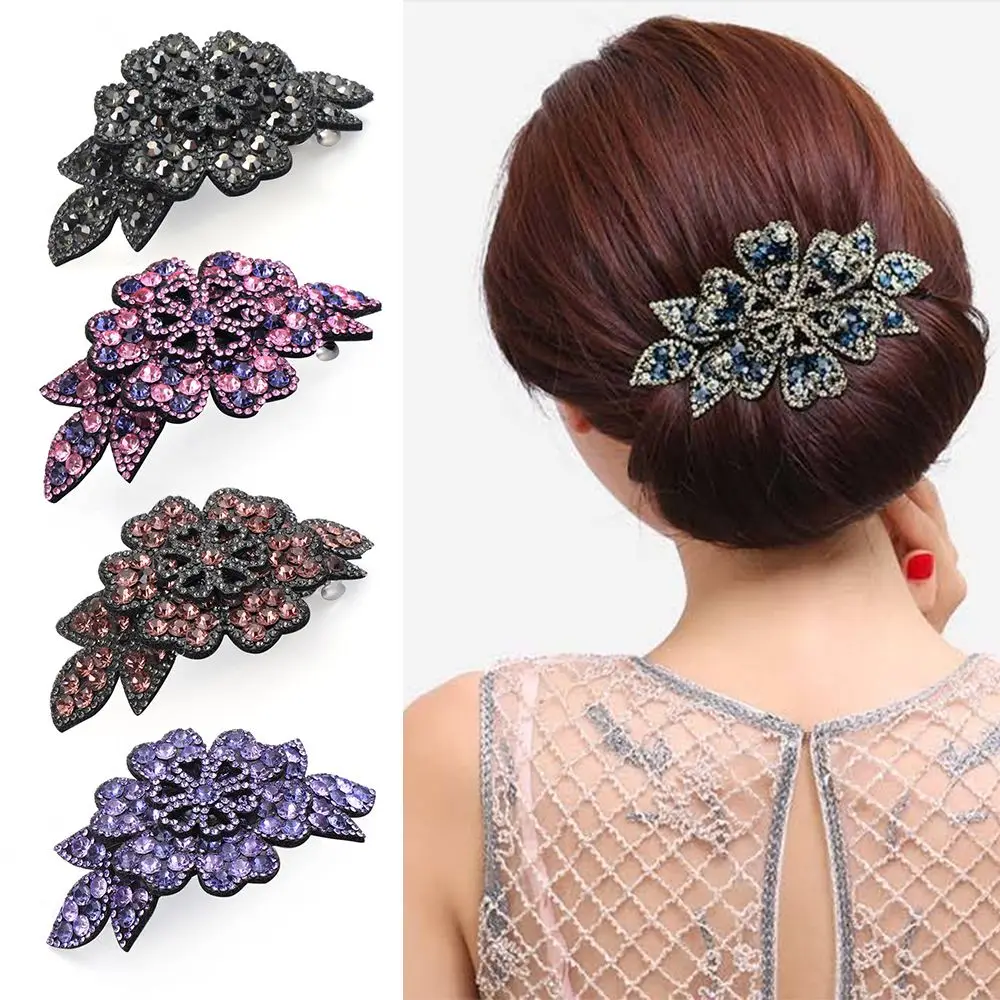 Fashion Durable Flexible Barrette Headwear Women's Fashion Hairpins Rhinestone Hair Clip Hairgrip Crystal Flower