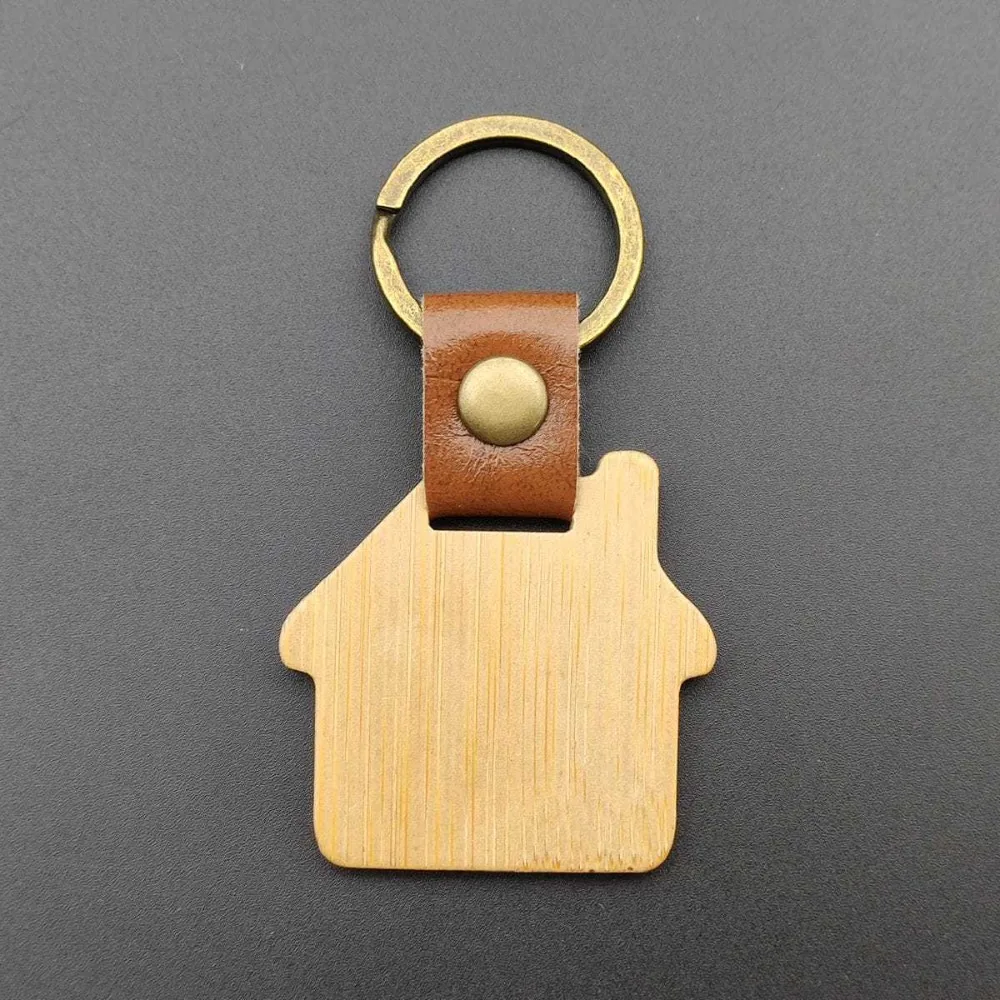 Wooden Keychain Rectangular Circular Keychain House Shaped Shield Keyring Gift Customization Personalized Fashion DIY