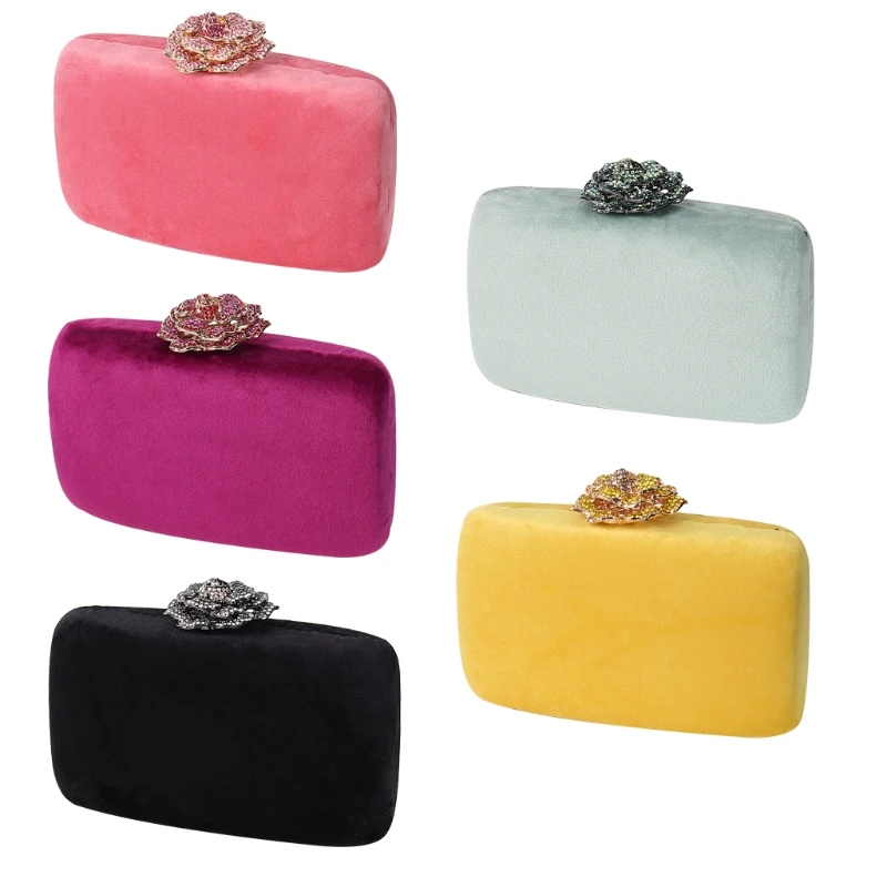 

Women Fashion Evening Shoulder Bag Bridal Flower Lock Clutch Party Prom Wedding Crossbody Handbag Purse