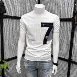 Men's Clothing 2024 New Summer Korean Fashion Printed Tees Short Sleeve Slim T-shirts Male Casual Round Neck Basic Pullover Tops