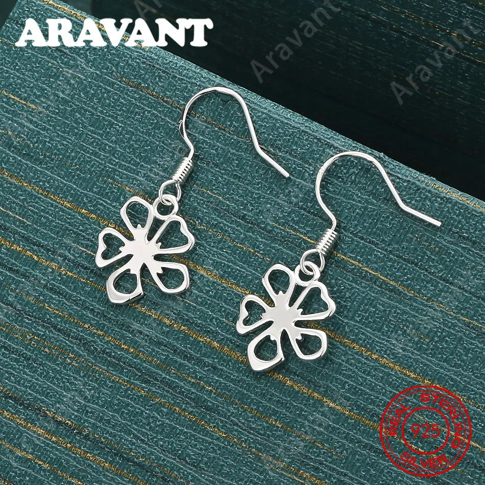 925 Sterling Silver Openwork Flower Five-Petal Heart Earrings - Exquisite And Cute Wedding Party Jewelry For Women