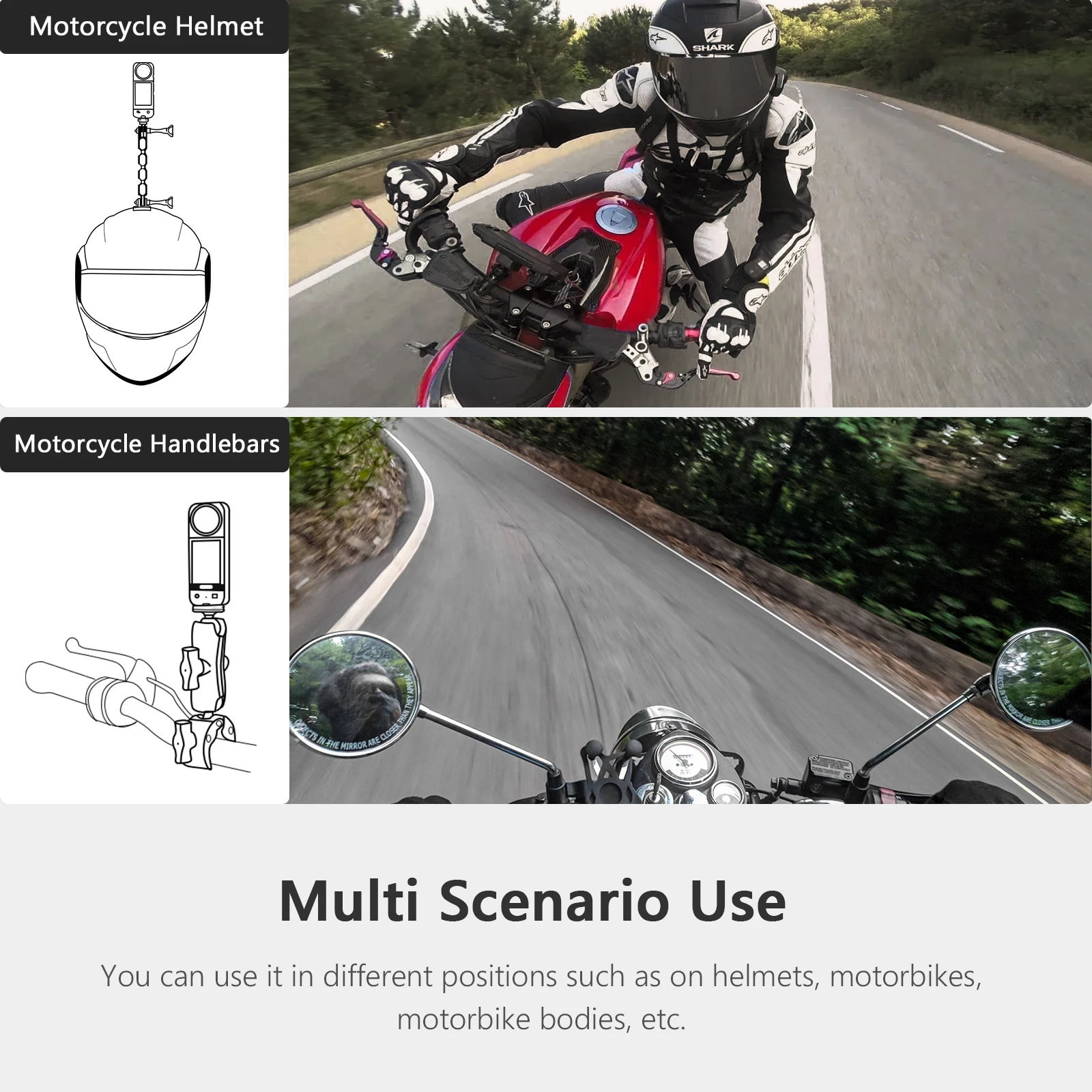 Vamson รถจักรยานยนต์อุปกรณ์เสริม Mount Kit สำหรับ Insta360 X3 One X2฿สำหรับ GoPro Hero 11 10 9รวมถึงอะลูมินัมอัลลอย Extension แขน